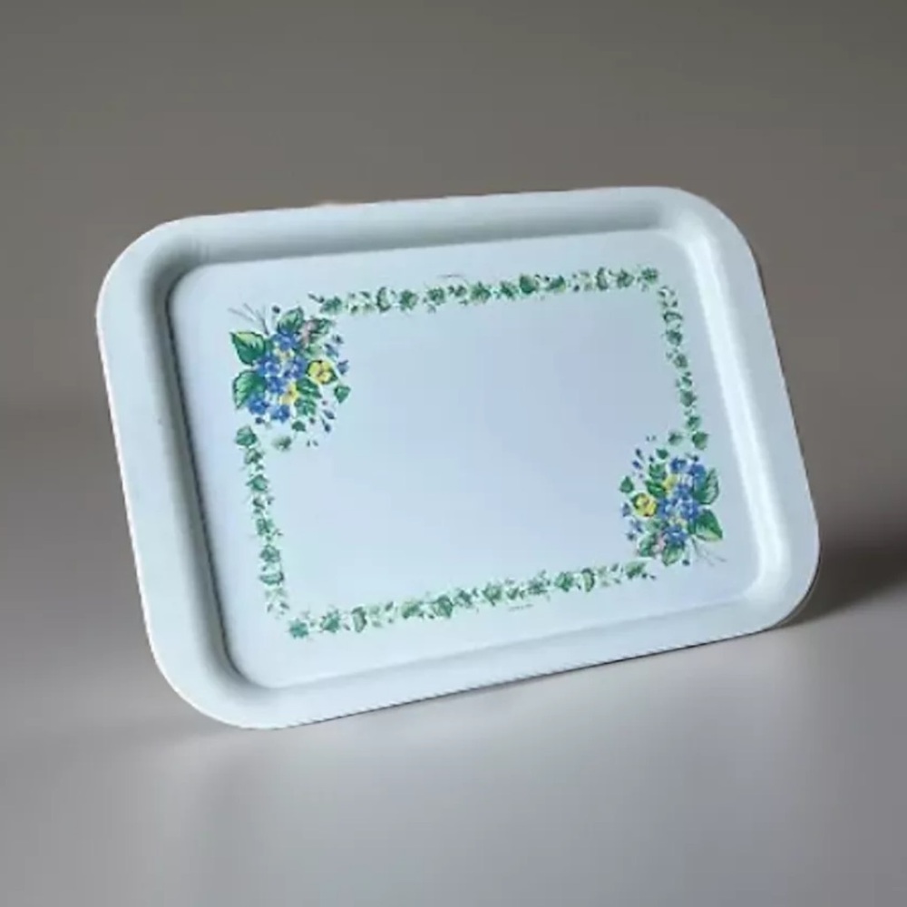 Vintage Serving Lap TV Tray Hallmark White Green Ivy Cottage Garden Home Decor